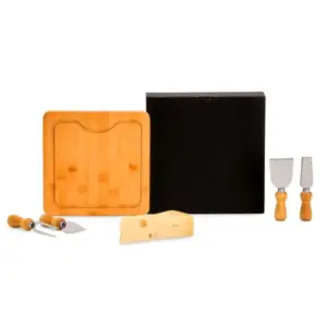 Conjunto para queijo em bambu madeira e inox 5 peças personalizado