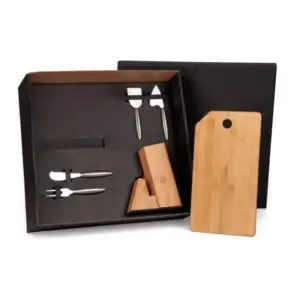Conjunto para queijo com cepo em bambu e inox 5 peças personalizado