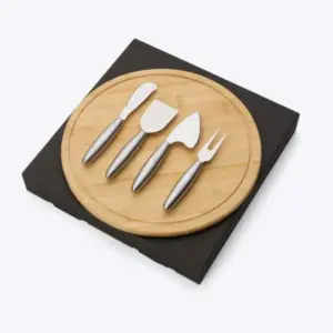 Conjunto para queijo em bambu e inox 5 peças personalizado