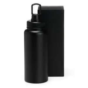 Garrafa parede dupla em inox preta 950ml personalizada