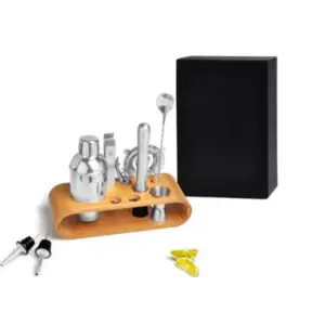 Kit bar completo com base em bambu 11 peças personalizado