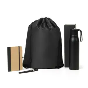 Kit boas-vindas garrafa mochila caderno e caneta 4 peças personalizado
