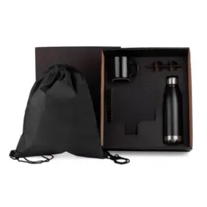 Kit mochila garrafa caneca caderno e caneta 5 peças personalizado