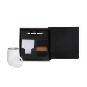 Kit copo térmico caderno e caneta branco personalizado