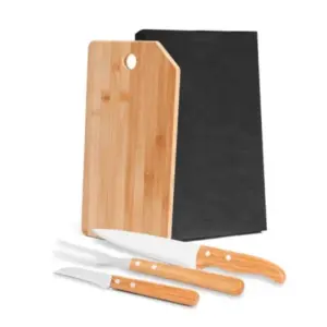 Conjunto para cozinha Oregon em bambu madeira e inox 4 peças personalizado