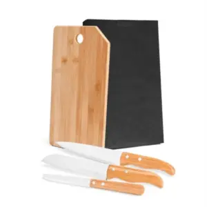 Conjunto para cozinha Oregon em bambu madeira e inox 4 peças personalizado