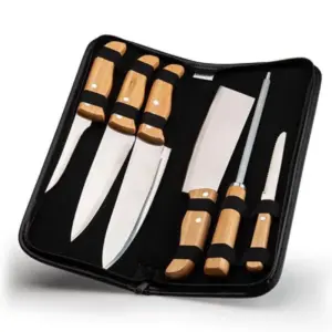 Conjunto 7 facas em bambu madeira e inox personalizado