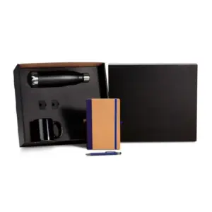 Kit escritório garrafa caneca e caderno azul 4 peças personalizado