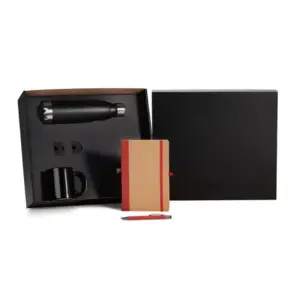 Kit escritório garrafa caneca e caderno vermelho 4 peças personalizado