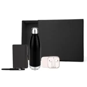 Kit fone caderno caneta e garrafa em inox 4 peças personalizado