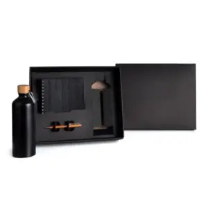 Kit garrafa caderno wire-o e caneta em bambu personalizado