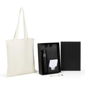 Kit garrafa sacola caderno e caneta ecológica personalizado