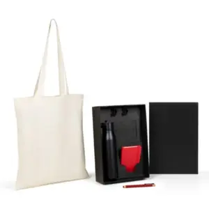 Kit garrafa sacola caderno vermelho e caneta personalizado