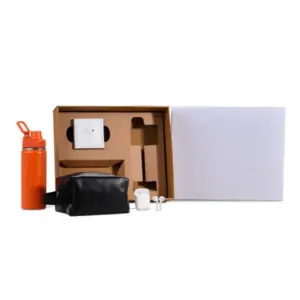 Kit garrafa térmica nécessaire e fone Bluetooth laranja personalizado