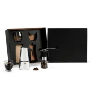 Kit para café cafeteira italiana moedor e copos parede dupla personalizado