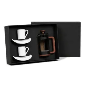 Kit para café cafeteira prensa e xícaras em porcelana personalizado
