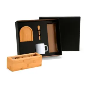 Kit para chá com caixa em bambu e caneca em cerâmica personalizado