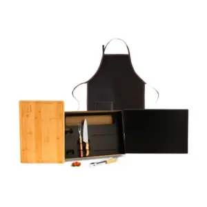 Kit para churrasco com avental em corvim 5 peças personalizado