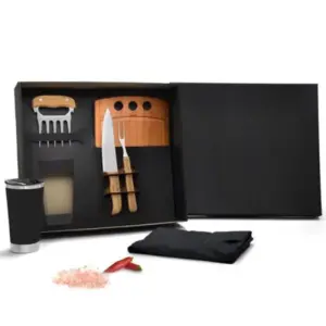 Kit para churrasco com copo térmico preto 6 peças personalizado