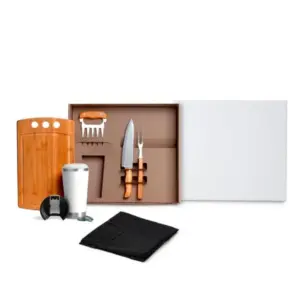 Kit para churrasco com copo térmico branco 6 peças personalizado