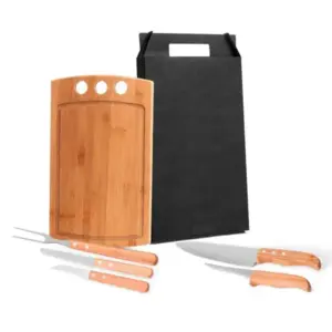 Conjunto para churrasco em bambu madeira e inox 6 peças personalizado