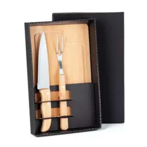 Kit para churrasco em bambu e inox 3 peças personalizado