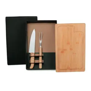 Kit para churrasco em bambu madeira e inox 3 peças personalizado