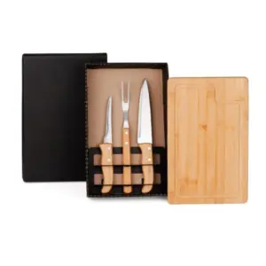 Kit para churrasco em bambu madeira e inox 4 peças personalizado