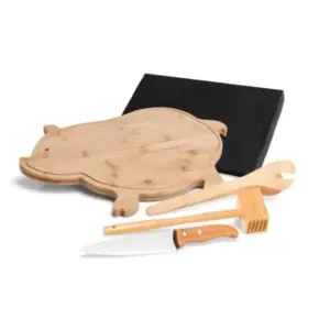 Kit para cozinha com tábua porco em bambu personalizado