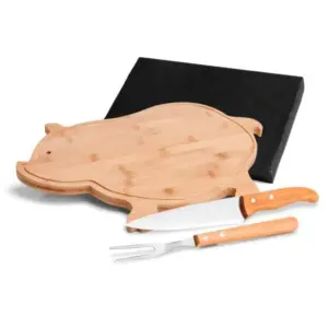 Conjunto para cozinha em bambu madeira e inox 3 peças personalizado