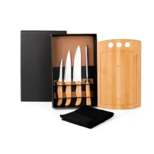 Kit para cozinha em bambu com avental 6 peças personalizado
