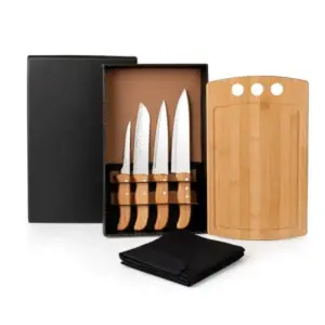 Kit para cozinha em bambu com avental 6 peças personalizado