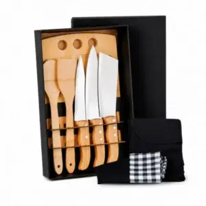 Kit para cozinha em bambu com avental e touca 8 peças personalizado