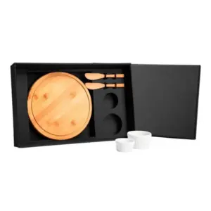 Kit para petisco com tábua redonda 5 peças personalizado