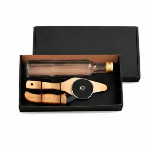 Kit para pizza com cortador espátula e garrafa 3 peças personalizado