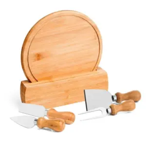 Conjunto para queijo Córdoba em bambu madeira e inox 6 peças personalizado