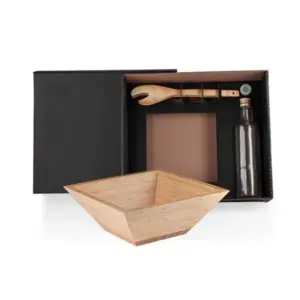 Kit para salada com tigela e garrafa em vidro personalizado