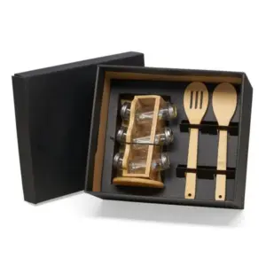 Kit porta condimentos com colheres e potes de vidro personalizado