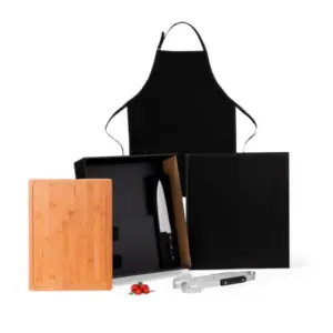 Kit premium para churrasco com avental em brim 4 peças personalizado