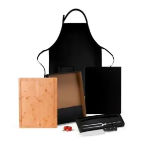 Kit premium para churrasco com avental em corvim 4 peças personalizado