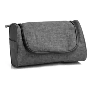 Necessaire em poliéster 300D melange cinza com gancho personalizada